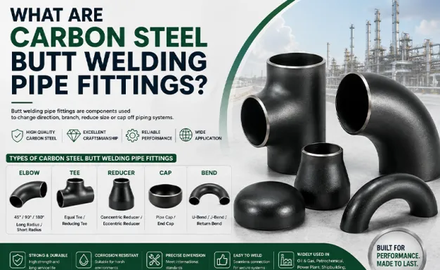 What are some examples of carbon steel butt-welded pipe fittings?